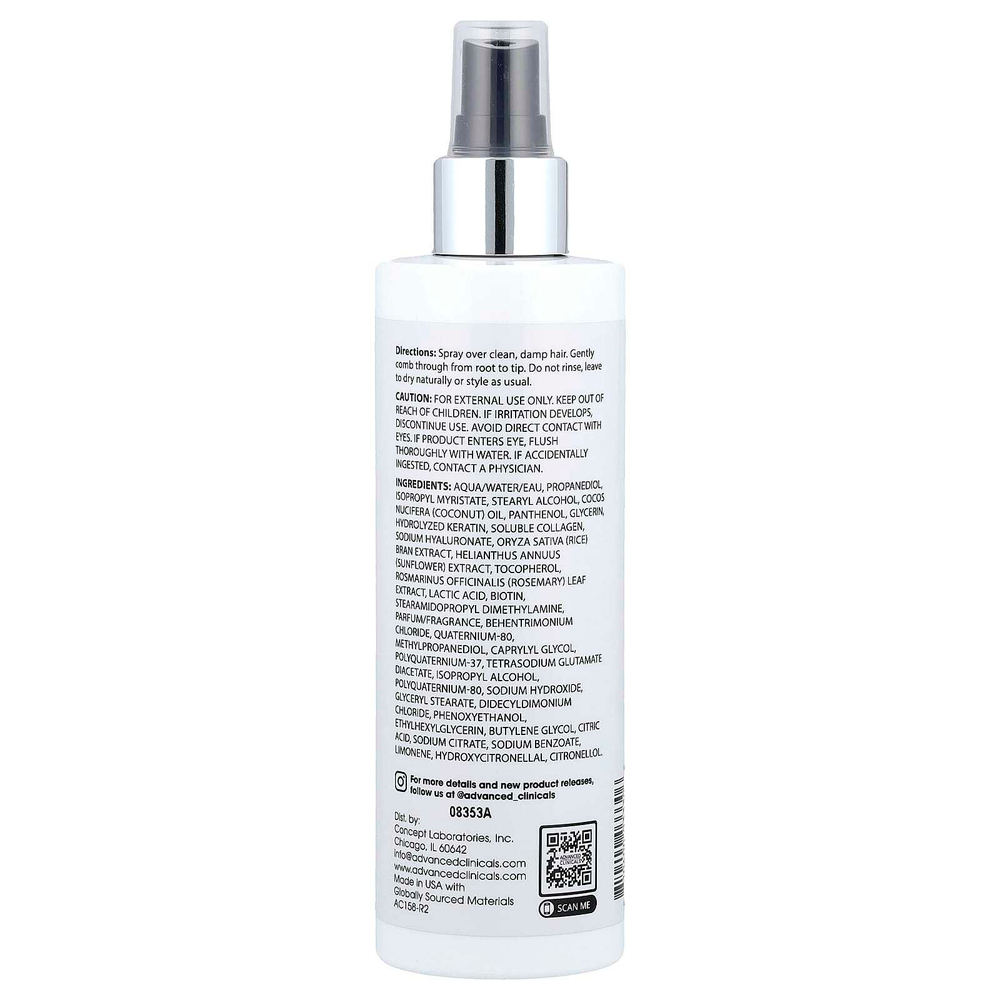 Advanced Clinicals, Keratin Smooth & Shine, несмываемый кондиционер для гладкости и блеска волос, 237 мл (8 жидк. унций)
