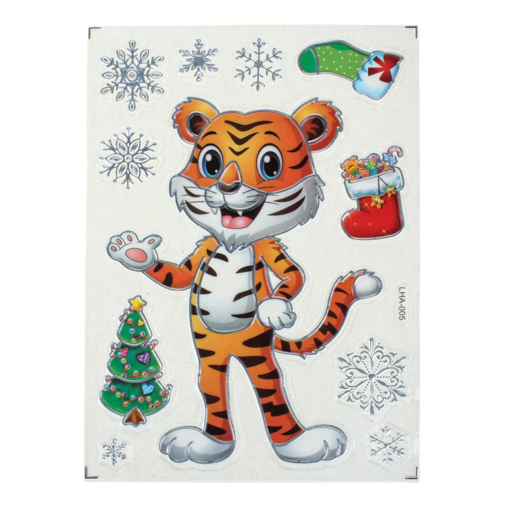 Наклейка новогодняя 16*27 см, 8 видов микс, пакет