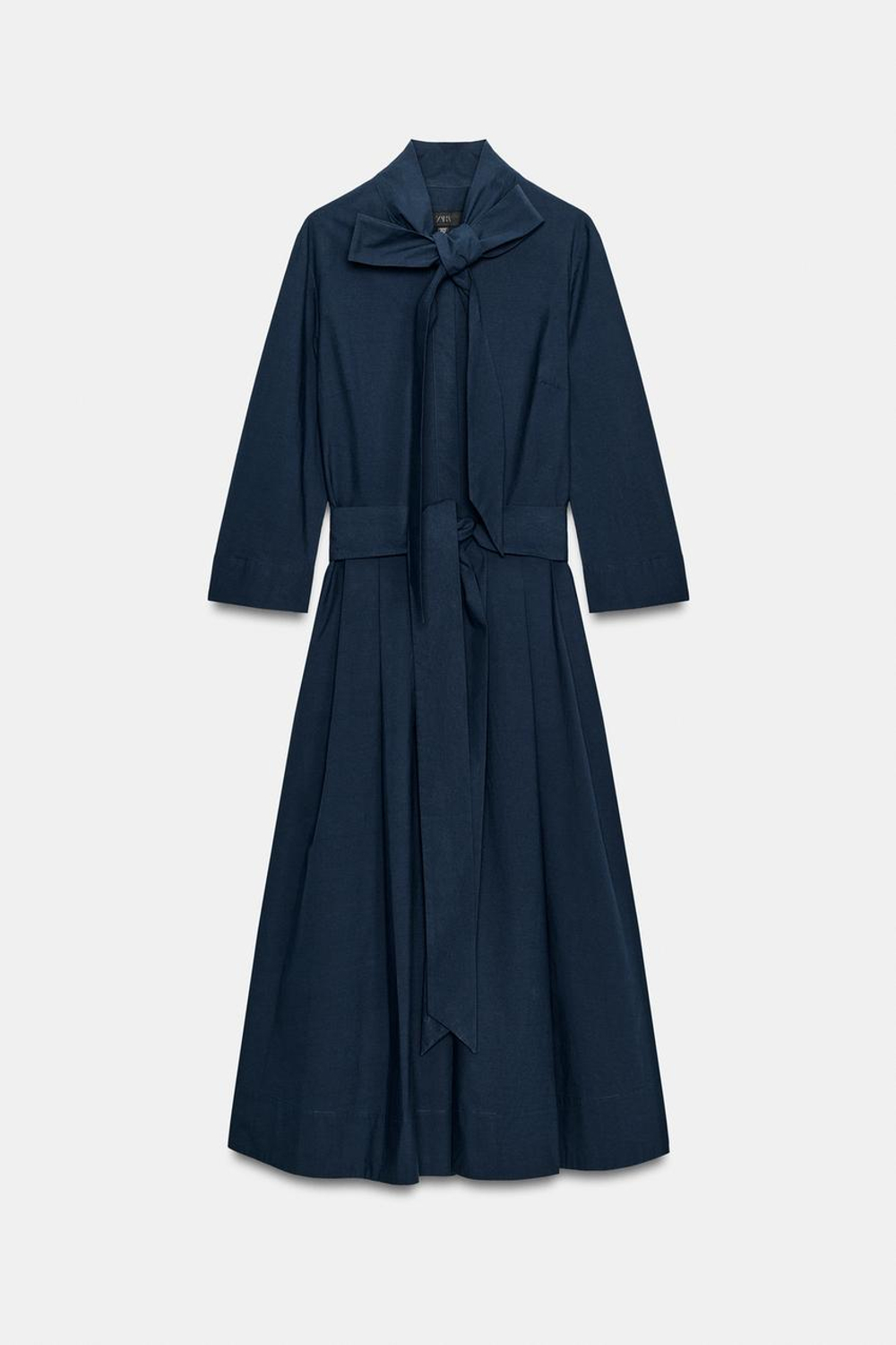 ZARA ПЛАТЬЕ ИЗ ПОПЛИНА С ЗАВЯЗКАМИ — ZW COLLECTION, МОРСКОЙ СИНИЙ