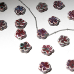 Бусина в форме цветка, 15,5*6мм, бордово-синяя, глазурированный фарфор