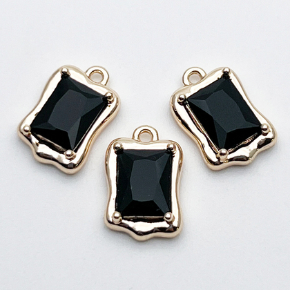 Подвеска Прямоугольник, цвет золото+черный, размер 13*9 мм, цена за 1 шт