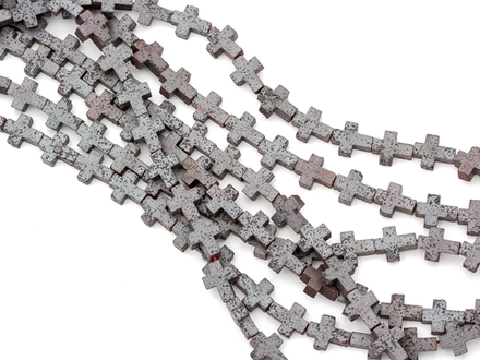 Нить бусин из вулканической лавы с покрытием, "Крестики" 10х8мм