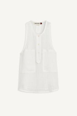 ZARA ТОП ИЗ СМЕСОВОГО ЛЬНА, ЖЕЛТОВАТО-БЕЛЫЙ