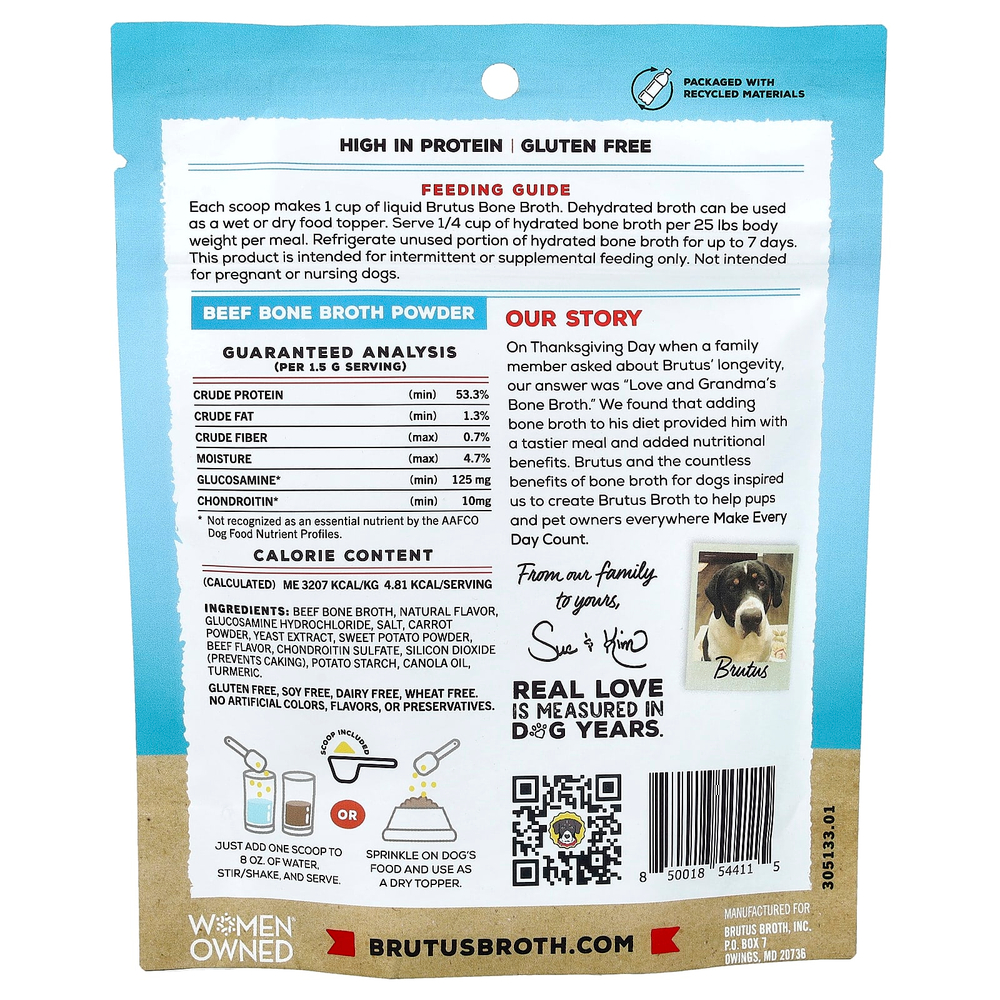 Brutus Bone Broth, Hip & Joint, порошок из бульона из говяжьей кости, для взрослых собак, 99 г (3,5 унции)