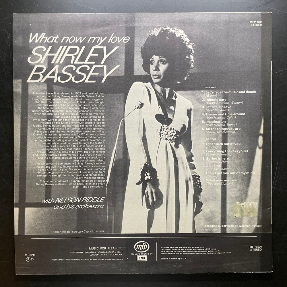 Shirley Bassey With Nelson Riddle And His Orchestra ‎– What Now My Love (Италия)