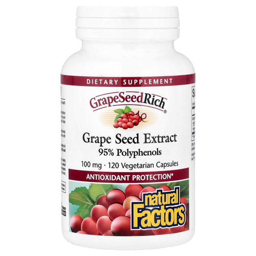 Natural Factors, GrapeSeedRich®, экстракт виноградных косточек, 100 мг, 120 вегетарианских капсул
