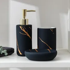 Набор аксессуаров для ванной комнаты Доляна «Зевс», 3 предмета (мыльница, дозатор для мыла, стакан), цвет синий