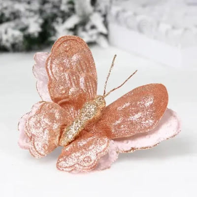 Украшение новогоднее «Бабочка» 17*15 см, Розовое золото