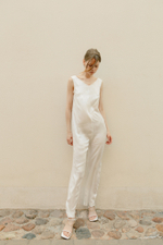 Silk jumpsuit with deep back neckline