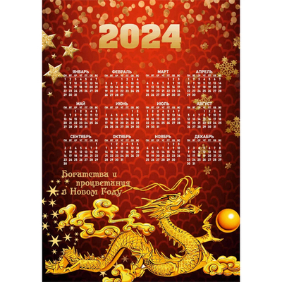 Доска разделочная 16*23см «Китайский золотой Дракон с календарем!» Символ года Дракон