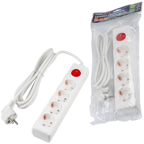 S-GCU4-3B WHITE Удлинитель серии Ultra, шнур 3м., 4 гнезда, 16A, с/з. Белый. TM Uniel