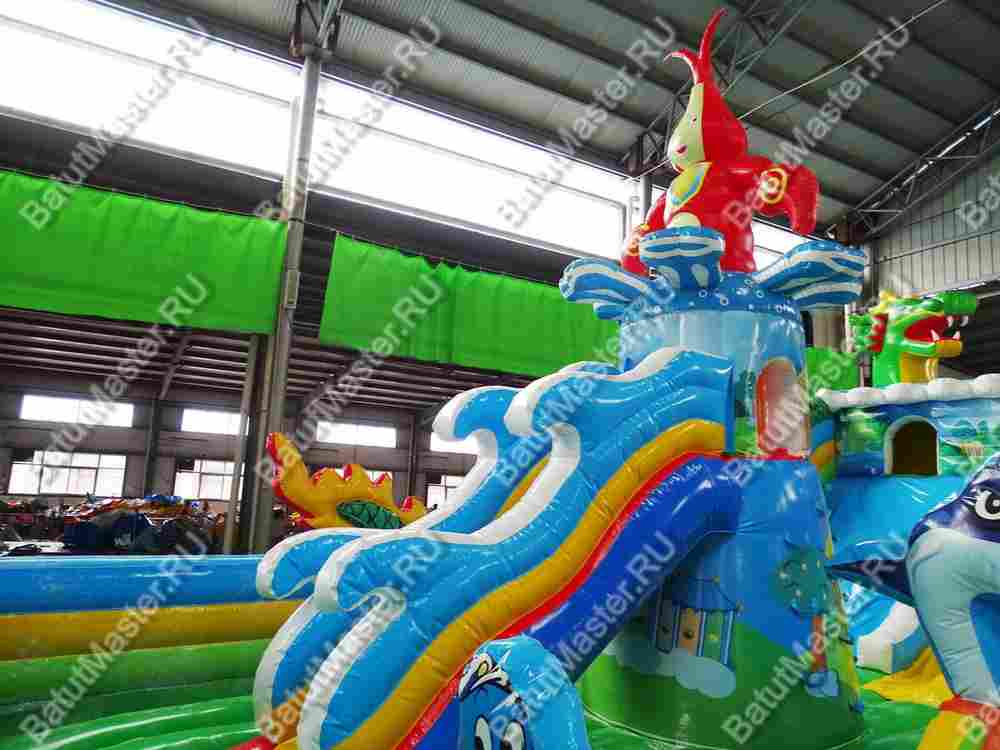 Коммерческий надувной батут "Затерянный остров, три горки" 12*7*7 м