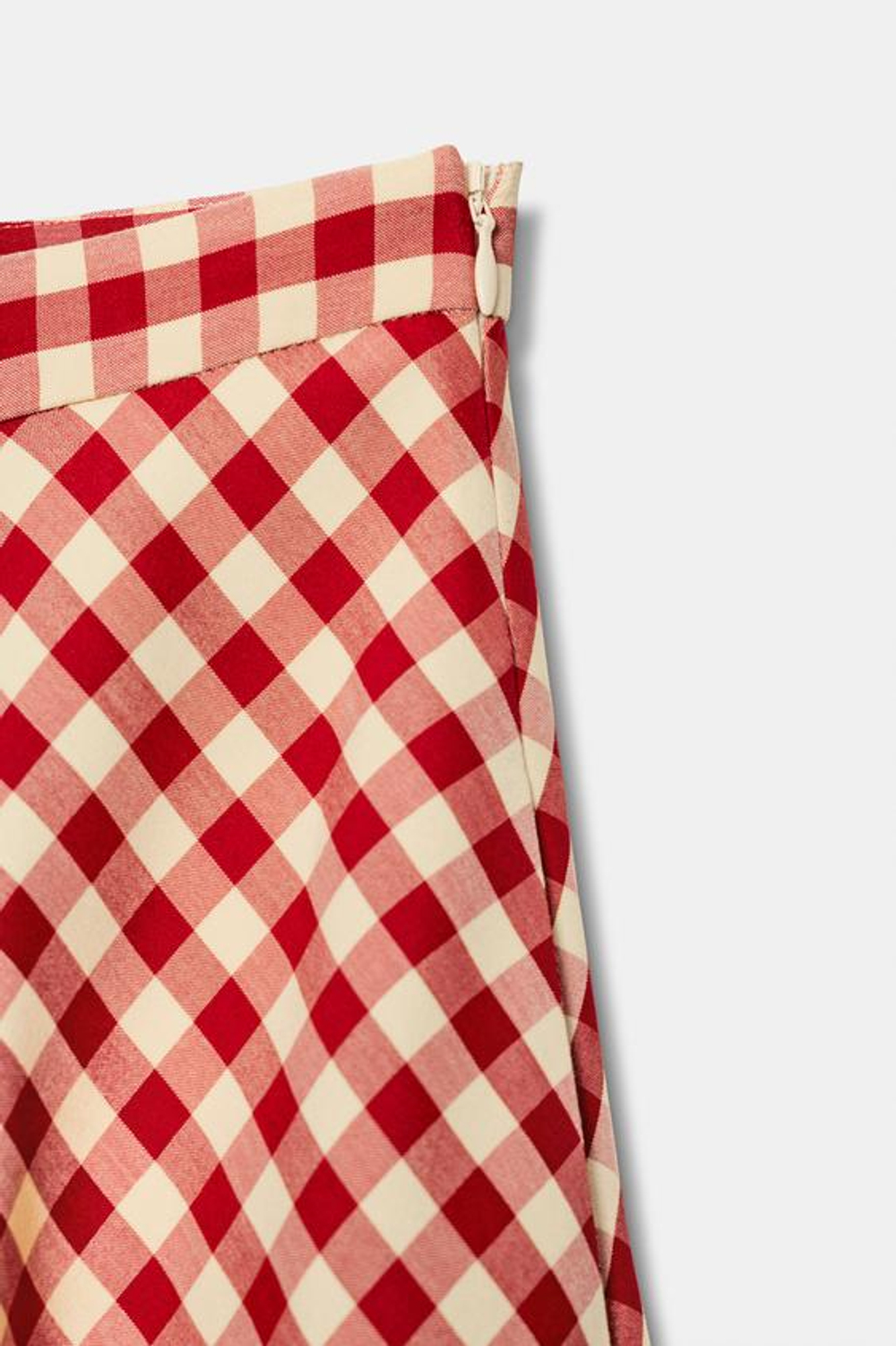 ZARA ШИРОКАЯ ЮБКА В КЛЕТКУ — ZW COLLECTION, ЭКРЮ/КРАСНЫЙ