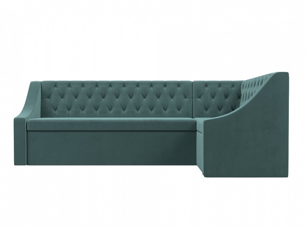 Диван кухонный угловой Мерлин правый угол, Бирюзовый, Велюр, 109425