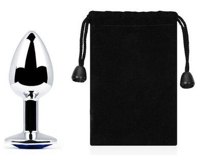 Анальное украшение SILVER PLUG SMALL с синим кристаллом - 7,2 см. (Цвет: синий)