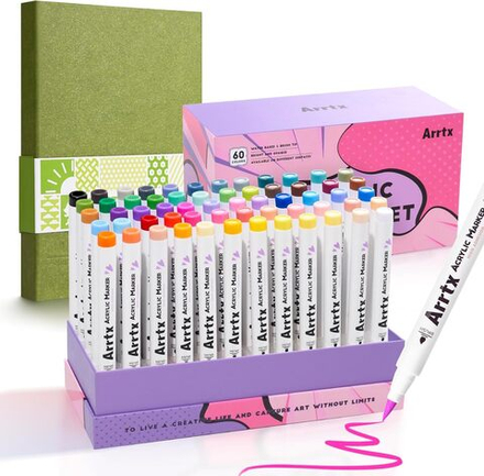 Arrtx акриловые маркеры, 60 шт + альбом 120 страниц