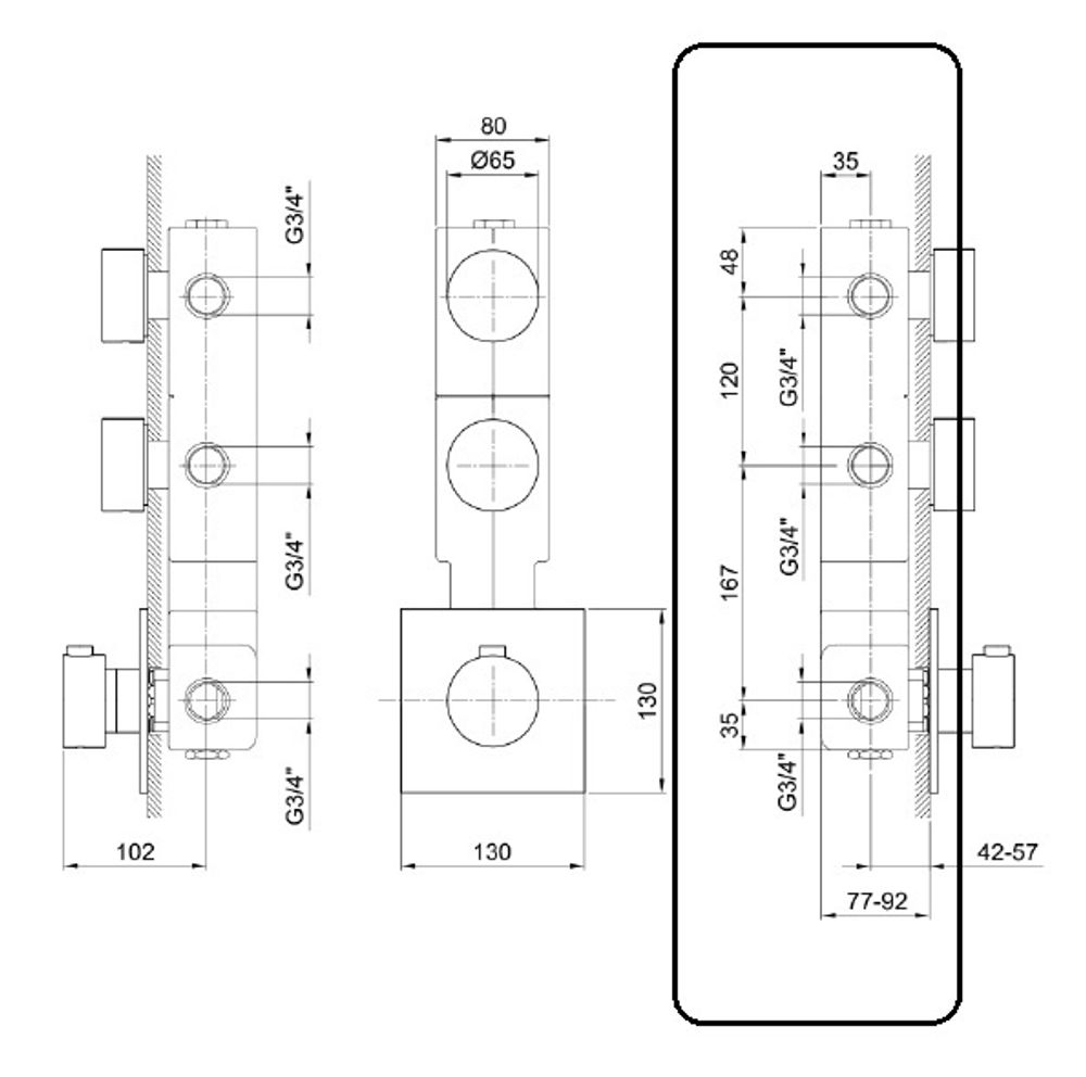 Fantini Встраиваемая часть термостата и 2 вентилей 17 00 A402A