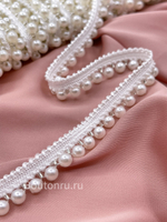 Тесьма кант белая с жемчугом и бисером