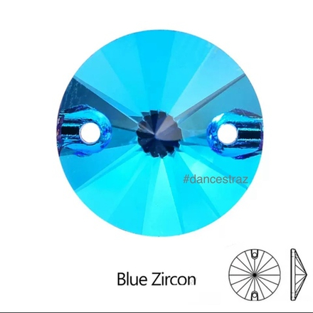 Стразы пришивные, Rivoli, Blue Zircon, 229, 12mm, (28 ea/pkg), 5A+, (F2)