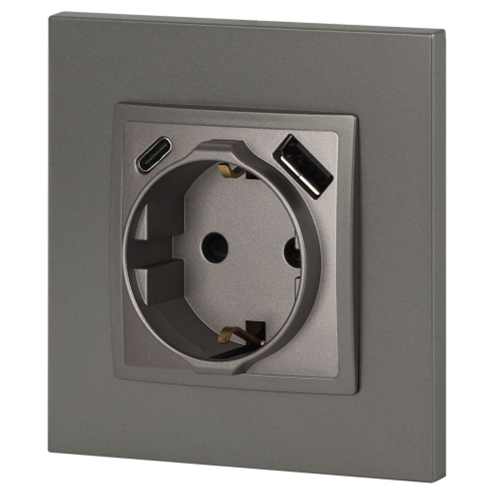 Розетка ЭРА Elegance 14-4108-16 2P+E 16A-250В со шторками с USB type-A+C 5В-3А титан | Эра Elegance