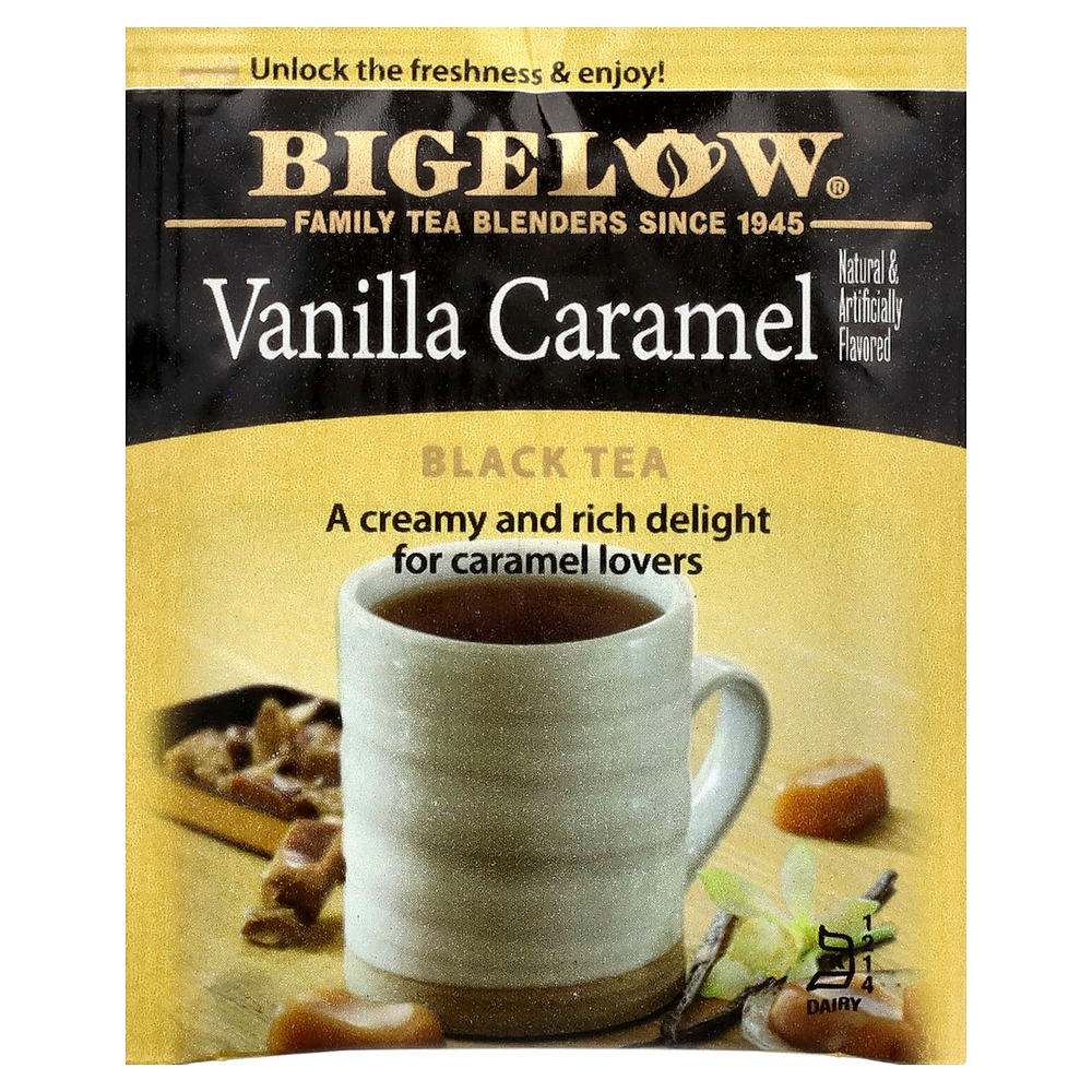 Bigelow, черный чай, ваниль и карамель, 20 чайных пакетиков, 52 г (1,82 унции)