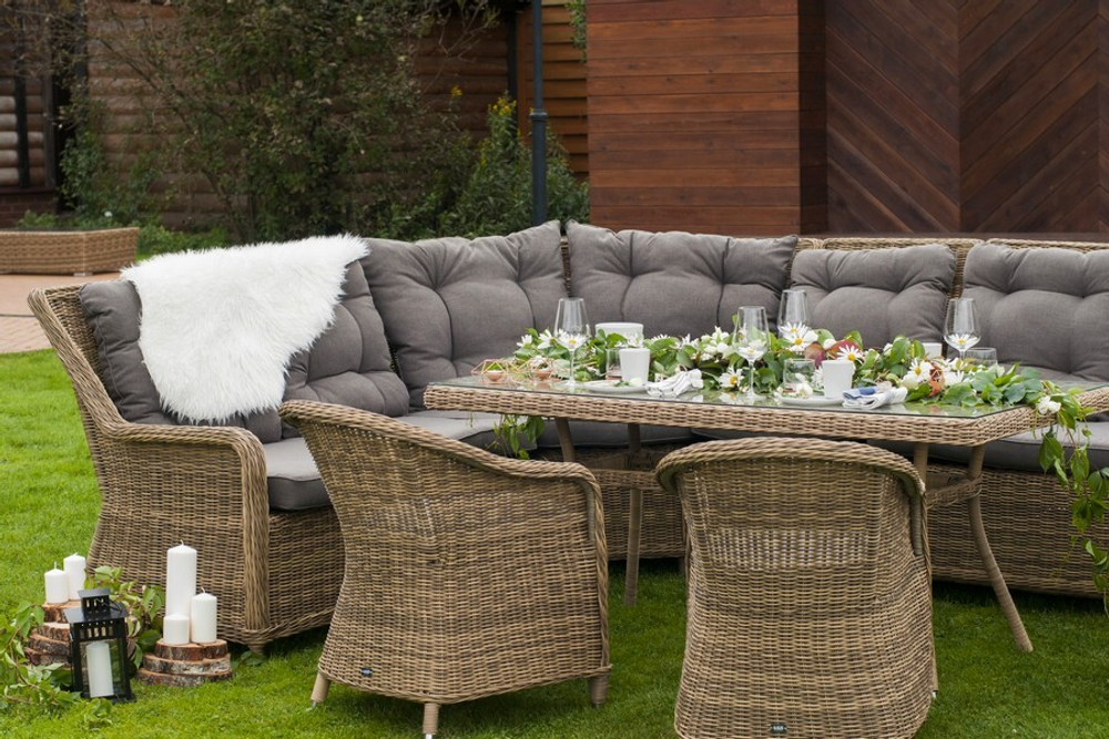 "Базелла" обеденная группа из искусственного ротанга, цвет соломенный