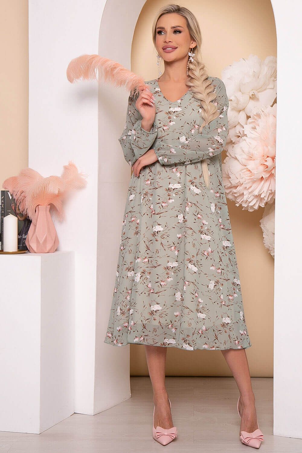 Платье "Волшебная история" (олива/цветы) П5778 LT Collection