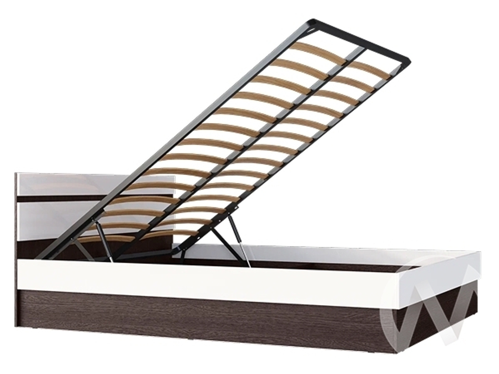 Кровать 1;4м с ПМ Спальня Ким (венге/белый глянец холодный)