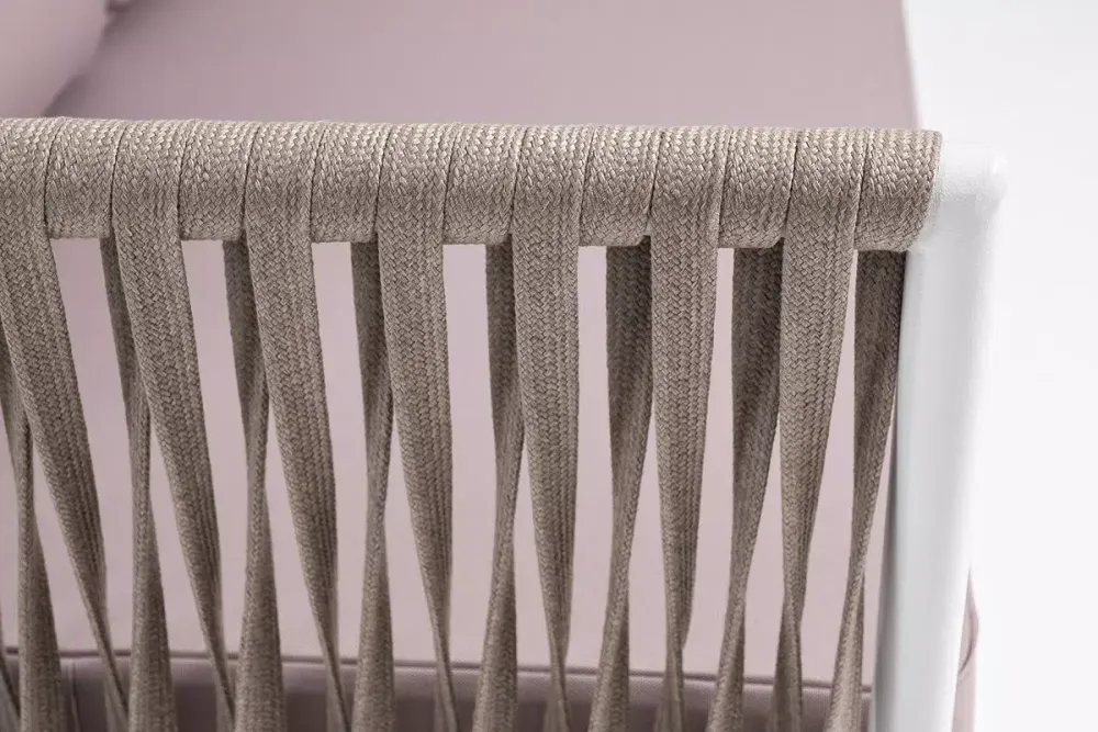 "Касабланка" правый модуль плетеный из роупа, каркас алюминий светло-серый (RAL7035) муар, роуп серо-коричневый 23мм, ткань бежевая 052