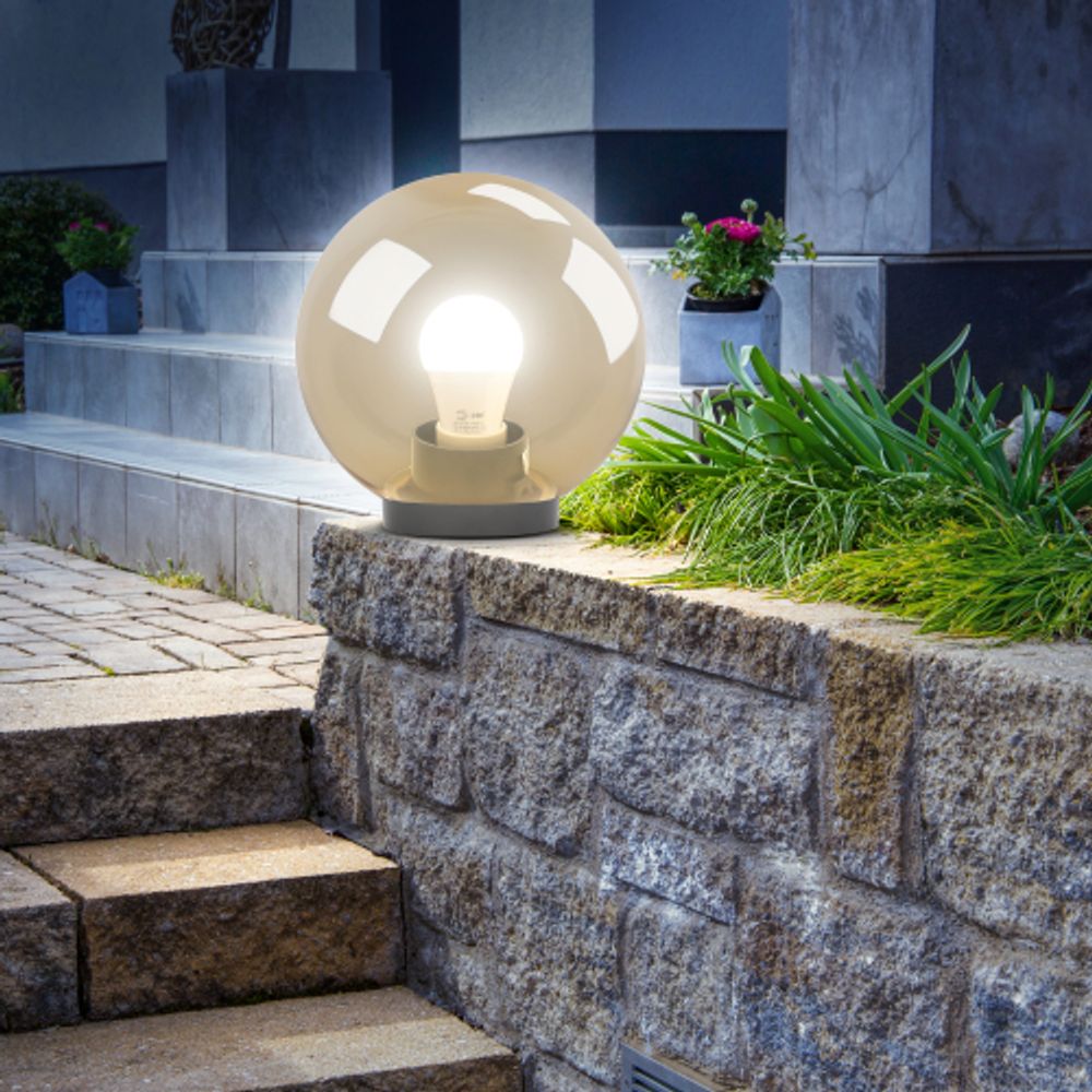 Садово-парковый светильник ЭРА НТУ 01-60-203 шар золотистый на опору / кронштейн IP44 Е27 max60Вт d200mm