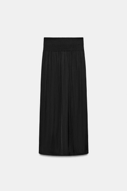 ZARA ДЛИННАЯ АТЛАСНАЯ ЮБКА С РАЗРЕЗОМ, ЧЕРНЫЙ