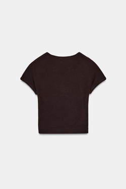 ZARA УКОРОЧЕННАЯ ФУТБОЛКА С КОРОТКИМИ РУКАВАМИ, КОРИЧНЕВЫЙ