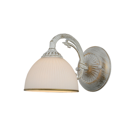 Настенный светильник 1x40Вт E27, металл/стекло, белый с патиной, белый матовый плафон