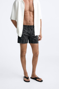 ZARA ПЛАВКИ ИЗ ТКАНИ С ГЕОМЕТРИЧЕСКИМ ПРИНТОМ, ЧЕРНЫЙ