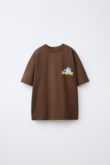 ZARA ФУТБОЛКА С ЛОГОТИПОМ, КОРИЧНЕВЫЙ