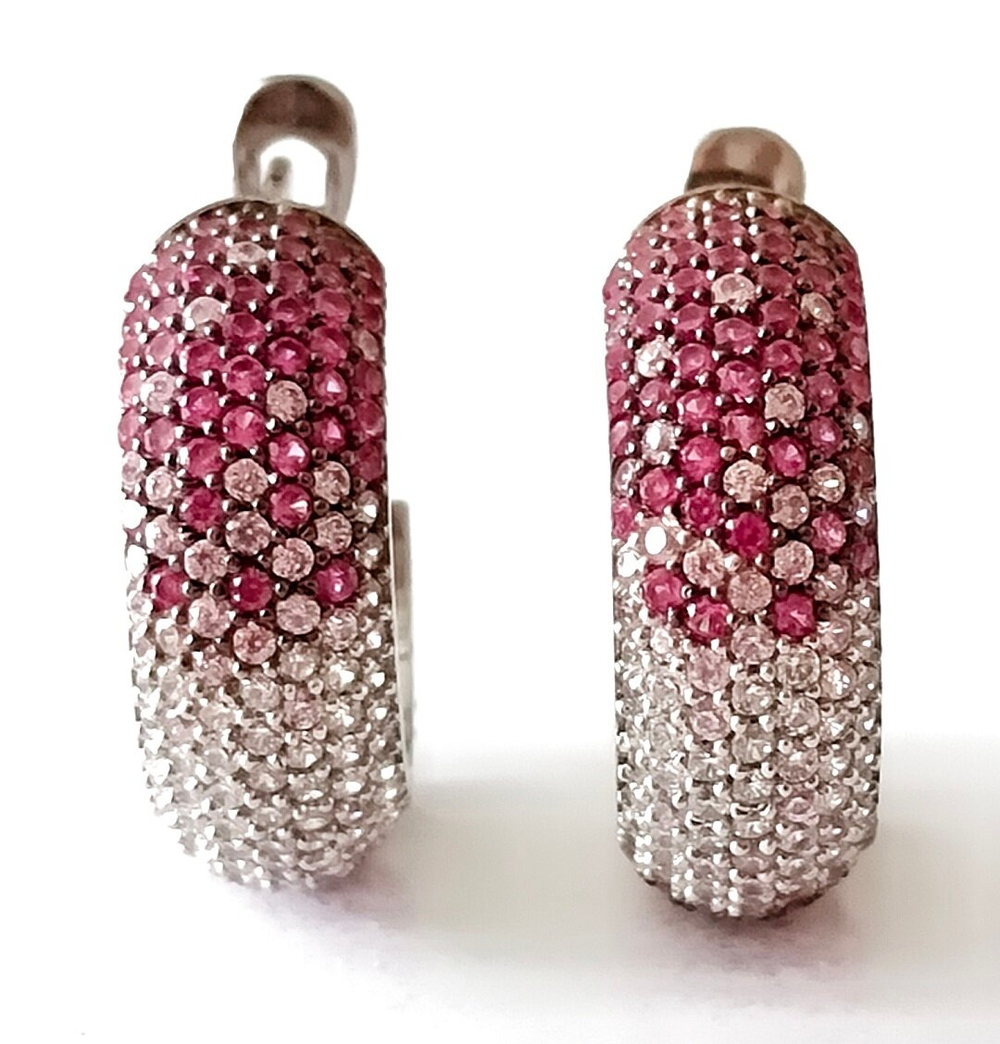 Серьги "Эстерелла", серебро 925 пробы, родированные, с фианитами, диаметр 17мм, длина 18мм