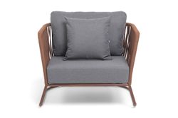 "Багамы" кресло плетеное из роупа, каркас алюминий коричневый (RAL8016) муар, роуп BZ23-ED31, ткань темно-серая 027