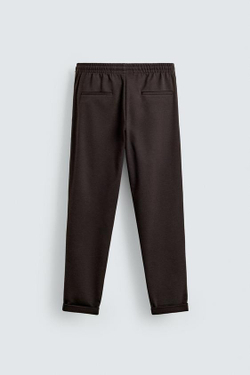 ZARA БРЮКИ EASY CARE С ПОЯСОМ НА ШНУРКЕ, КОРИЧНЕВЫЙ