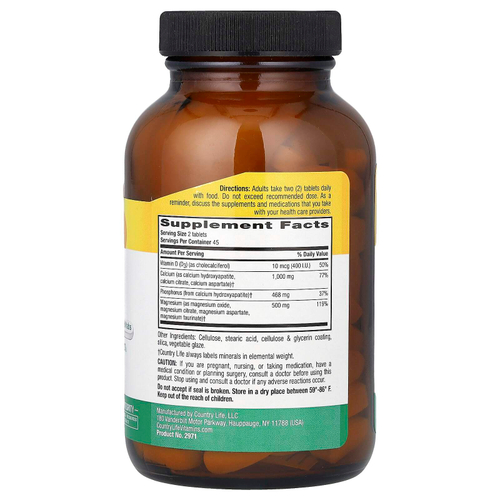 Country Life, Target-Mins, комплекс с кальцием, магнием и витамином D3, 90 таблеток