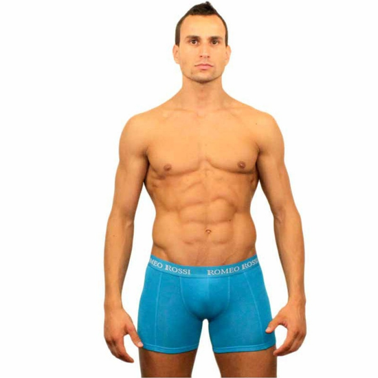 Мужские трусы боксеры удлиненные c резинкой Romeo Rossi голубые RR7001-10