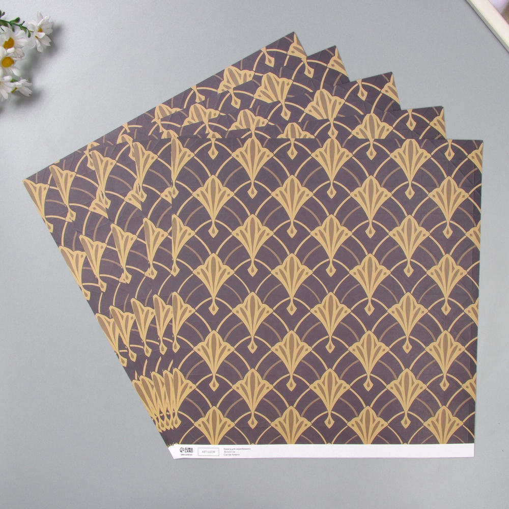 Бумага для скрапбукинга двусторонняя с фольгированием "Версаль и ромбы"