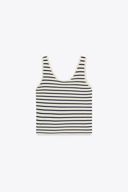 ZARA ТРИКОТАЖНЫЙ ТОП В ПОЛОСКУ, ПОЛОСКИ