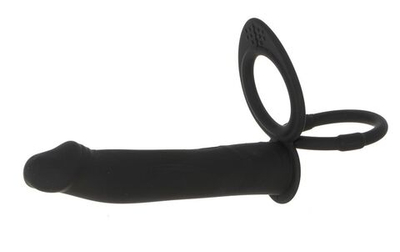 Черная вибронасадка для двойного проникновения с 2 эрекционными кольцами - 12,7 см.