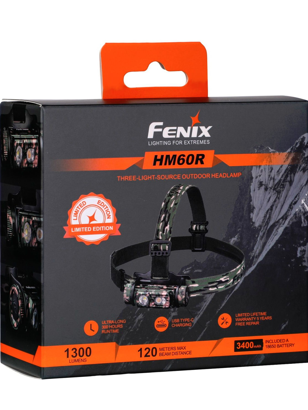 Фонарь налобный Fenix HM60R цвет камуфляж, ближний/дальний свет и красный свет, аккумуляторный, Type