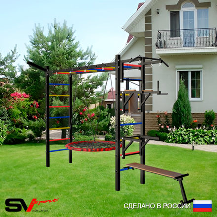 Уличная шведская стенка Sv Sport рукоход У5271.1 (Турник/Брусья/Стойка/Скамья/Гнездо 100см/Кронш бокс)
