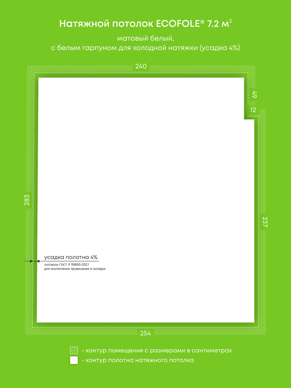 Матовый натяжной потолок 7.2 м2