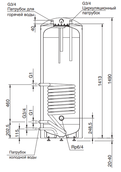 Бойлер косвенного нагрева Stout 200 литров напольный (SWH-1110-000200 Без ТЭН)