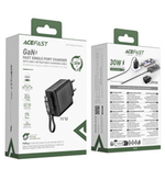 A110 PD30W GaN charger (USB-C+USB-C) with retractable cable (EU)