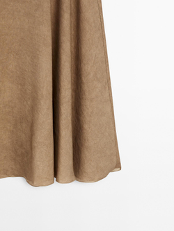 Massimo Dutti Юбка миди из льняной смеси с воланами, коричневый