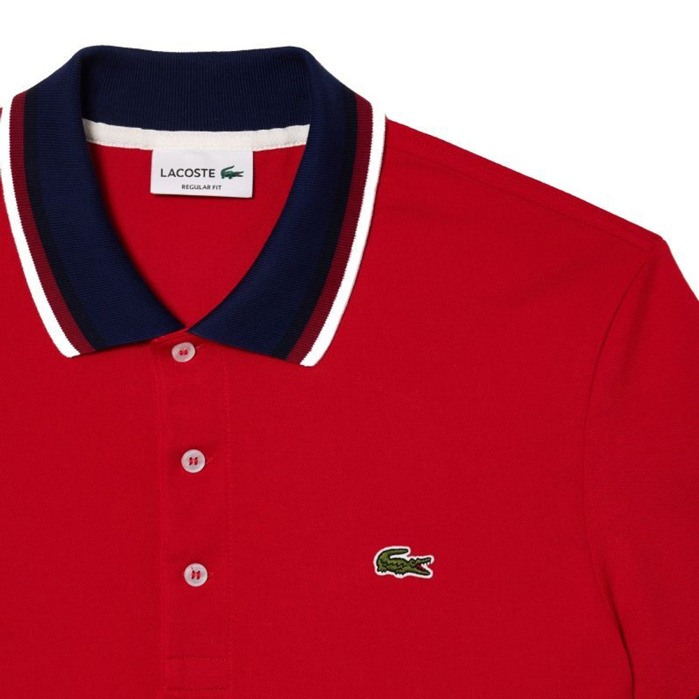 Мужское теннисное поло Lacoste Regular Fit Stretch Cotton Piqué Contrast Collar Polo Shirt - red